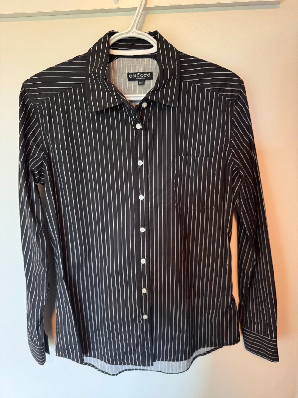 black and white striped button down shirt